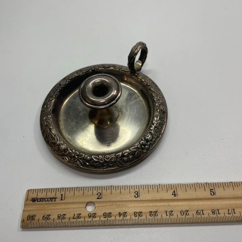 Antique S. Kirk & Son‎ Sterling Silver Repousse Chamberstick Candle Holder